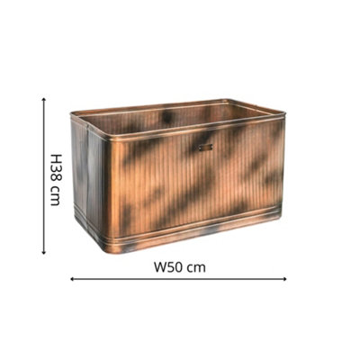 Outdoor Hampton Rectangular Copper Metal Planter H38Cm W50Cm