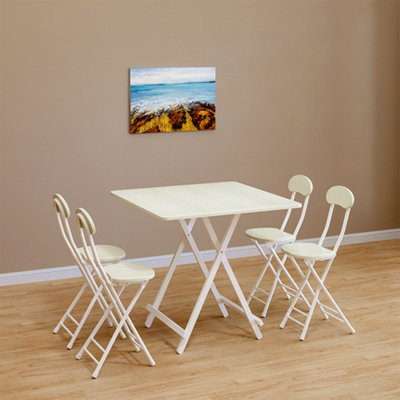 Outdoor Heavy Duty Square White Wooden Tabletop Folding Table with Metal Leg 800 x 800 mm