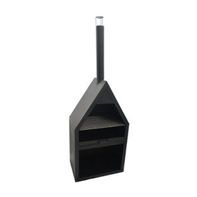 Outdoor Henley Fireplace with Iron Grill - Metal - L40 x W61 x H168 cm - Black