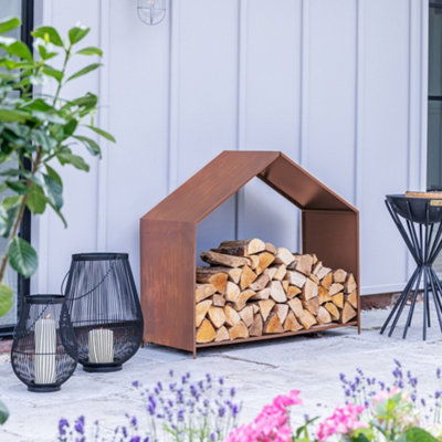 Outdoor House Rust Log Storage H88cm D100cm