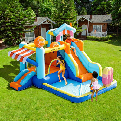 Outdoor Inflatable Bouncy Castle with Slide, Water Gun & 450W Air ...