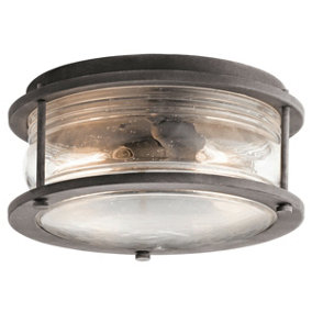 Outdoor IP44 1 Bulb Flush Light Low Ceiling Weathered Zinc LED E27 60W