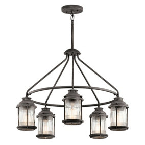 Outdoor IP44 5 Bulb Chandelier Ceiling Light Weathered Zinc LED E27 60W