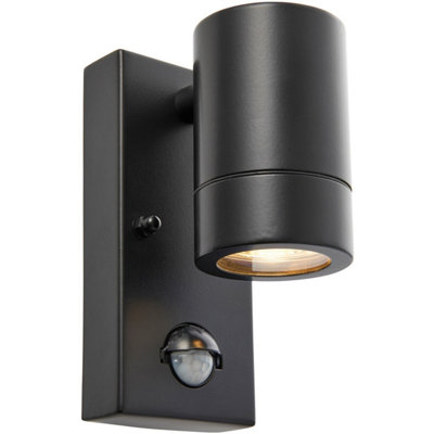 Outdoor IP44 Wall Downlight with PIR Sensor - 7W GU10 LED - Matt Black ...