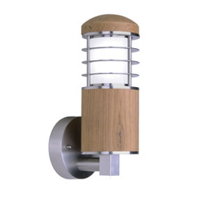 Outdoor IP44 Wall Light Stainless Steel And Teak LED E27 15W