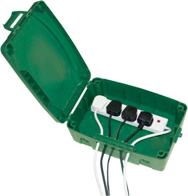 Outdoor IP54 Rated Splash Proof Water Resistant Electrical Connection Box for Extension Leads - Green