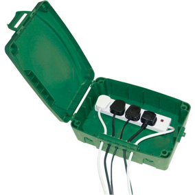 Outdoor IP54 Rated Splash Proof Water Resistant Electrical Connection Box for Extension Leads - Green