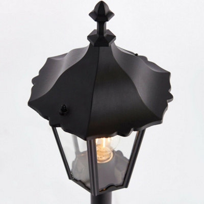Outdoor Lamp Post Lantern Bollard Light Matt Black & Glass 1m Tall Garden LED