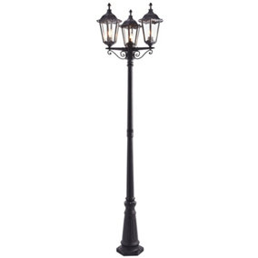 Outdoor Lantern Lamp Post Matt Black & Glass 2.3m Tall 3 Light Garden Bollard