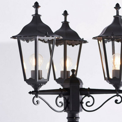 Outdoor Lantern Lamp Post Matt Black & Glass 2.3m Tall 3 Light Garden Bollard