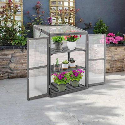 Outdoor Large Grey Wooden Frame Greenhouse Plants Growhouse Openable Roof Doors