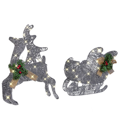 Outdoor LED Decoration Sleigh and Reindeer 41 cm Silver ENODAK