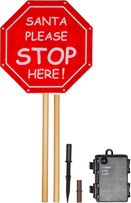 Outdoor LED Festive Christmas Light Up Santa Stop Here Sign with Timer and Battery Operation - 6