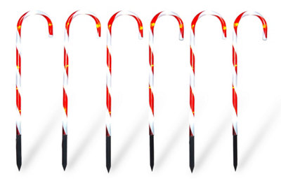 Outdoor LED Light Up Christmas Candy Cane Set of 6 with Timer and Battery Operation - 3