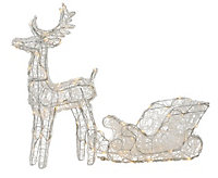 Outdoor LED Reindeer with Sleigh Christmas Decoration - Warm White Lights - 70cm