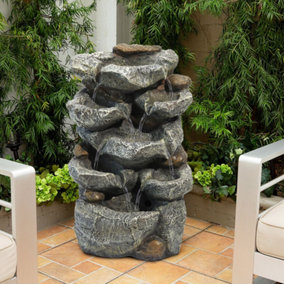 Outdoor LED Waterfall Rockery Garden Decor Electric Fountain Water Feature 49 cm