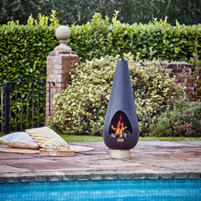 Outdoor Leo Fireplace - Steel - L46 x W46 x H120 cm - Matt Black/Antique Gold