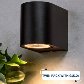 Outdoor Lighting Downlight Wall Light: Black: Twin Pack & 2x GU10s
