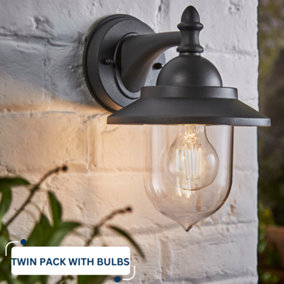 Outdoor Lighting Wall Light Fishermans Lantern: Anthracite Grey: Twin Pack & 2x Bulbs