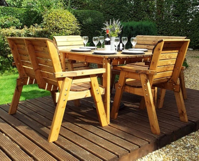 Outdoor Luxury Hand Made 6 Seater Chunky Rustic Wooden Garden Furniture Table and Chairs Set 137cm Table