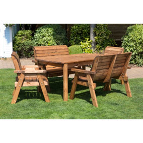 Outdoor Luxury Hand Made 6 Seater Chunky Rustic Wooden Garden Furniture Table and Chairs Set 180cm Table