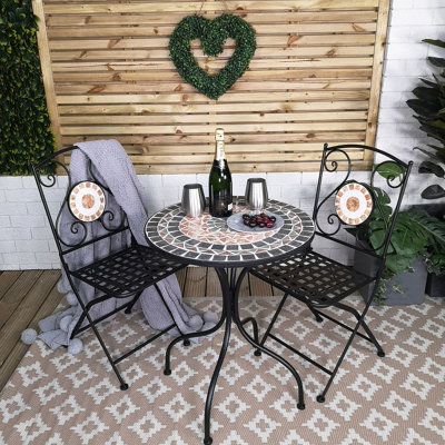 Outdoor Metal Bistro Table and 2 Chairs Set Mosaic Design for Garden Patio Balcony
