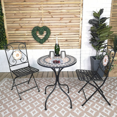 Outdoor Metal Bistro Table and 2 Chairs Set Mosaic Design for Garden Patio Balcony
