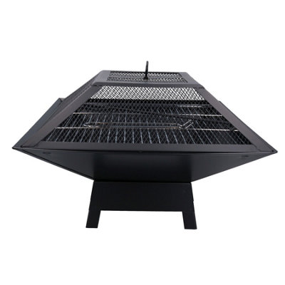 Outdoor Metal Garden Fire Pit Basket With BBQ Barbecue Grill and Safety Mesh