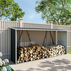 Outdoor Metal Log Store 11x3ft Large Garden Log Rack Firewood Storage Shed,Black