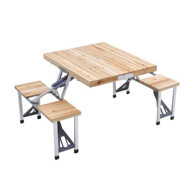 Outdoor Natural Garden Foldable Wooden Table Bench Furniture Set Patio ...