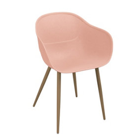 Outdoor or Indoor PP Plastic Moulded Chair with Steel "wood effect" Legs in Pink