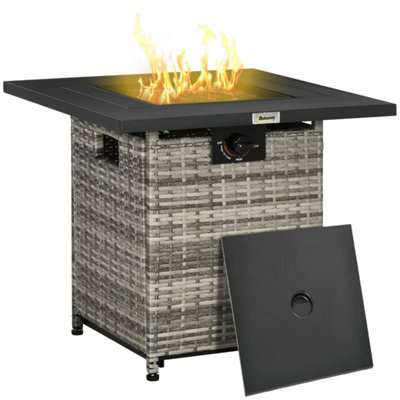 Outdoor PE Rattan Table with Rain Cover and Lava Stone - 3