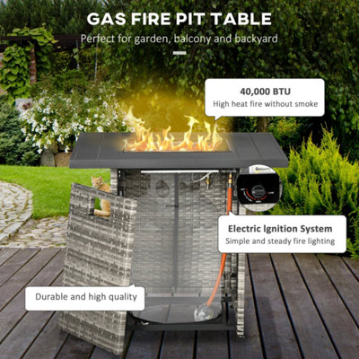 Outdoor PE Rattan Table with Rain Cover and Lava Stone - 5