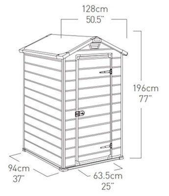 Outdoor Plastic Garden Storage Shed, 4 x 3 feet - Grey