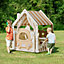Outdoor Plastic Playhouse for Kids Garden Pretend Play Games with Built In Storage Rack and Building Block Table
