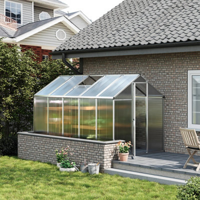 Outdoor Polycarbonate Walk in Greenhouse with Ventilated Window, Sliver, 10x6ft