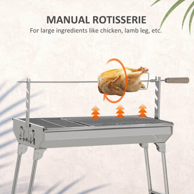 Outdoor Portable Charcoal BBQ Rotisserie Grill Roaster with Foldable Legs - 3