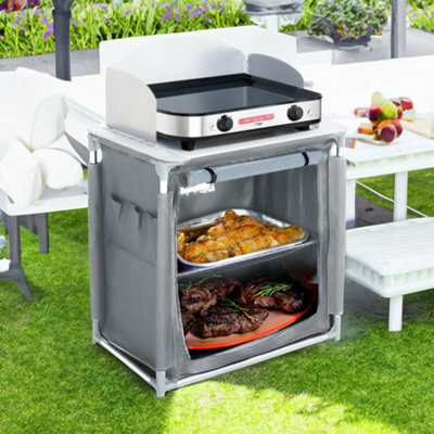Outdoor Portable Foldable Camping Cupboard Kitchen Kitchen & Outdoor Storage Cabinet  with Large Storage Space, Dark Grey