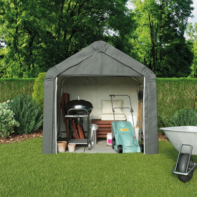 Outdoor Portable Shed/Garage for Storage, Heavy Duty Galvanised Steel Frame Polyethylene Cover with Apex Roof (8ft x 8ft)