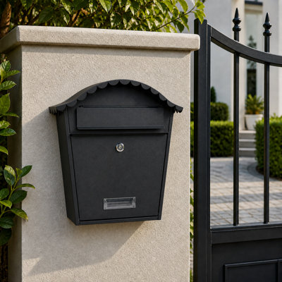 Outdoor Post Box in Matt Black with Keys Weatherproof Postbox for ...