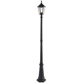 Outdoor Post Lantern Bollard Light Matt Black & Glass 2180mm Tall Garden Lamp