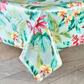 Outdoor PVC Tablecloth - Home or Garden Dining Table Cover, Spill & Scratch Protection - Round, 135cm Diameter, Paradise