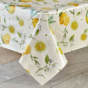 Outdoor PVC Tablecloth - Home or Garden Dining Table Cover, Spill & Scratch Protection - Square, 137 x 137cm, Lemon