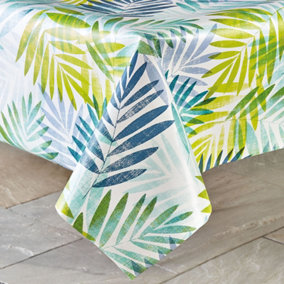 Outdoor PVC Tablecloth - Home or Garden Dining Table Cover with Parasol Hole - Rectangle, 137 x 183cm, Green Fern