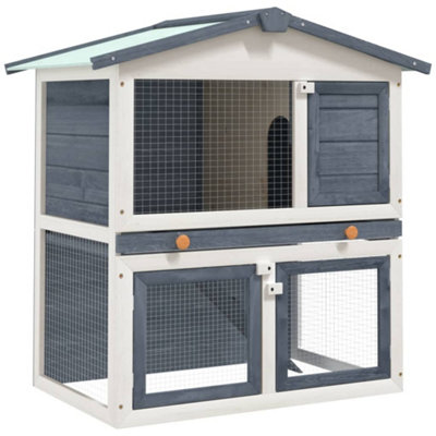 Outdoor Rabbit Hutch 3 Doors Grey Wood DIY at B Q