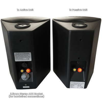 Outdoor Rated Active Bluetooth Wall Speakers - 120W 5.25" IP56 - Black Wireless Garden Music