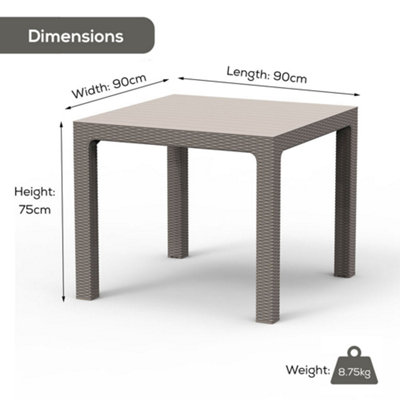 Outdoor Rattan Effect Square Dining Table - Grey - 3
