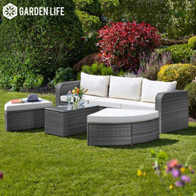 Outdoor Rattan Garden Furniture Set Firenze 5pc Patio Sofa Day Bed Chair Table Set (Firenze Rattan Daybed & Cover)