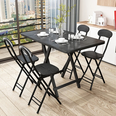 Outdoor Rectangular Black MDF Wooden Tabletop Folding Table Foldable Table with Metal Leg 60X100CM