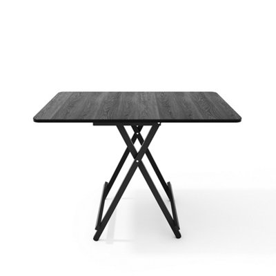 Outdoor Rectangular Black MDF Wooden Tabletop Folding Table Foldable Table with Metal Leg 60X100CM